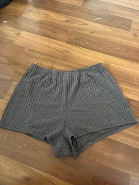 SHEIN Ribbed Elastic Waist Lounge Shorts - Charcoal Gray